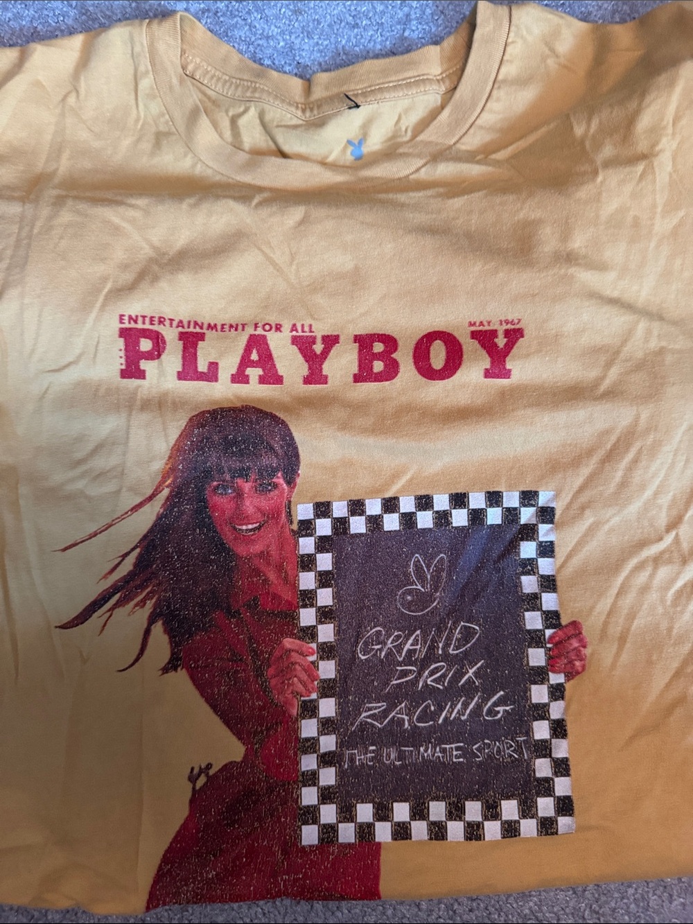 PLAYBOY Mustard Tee with Red Logo & Racing Graphic